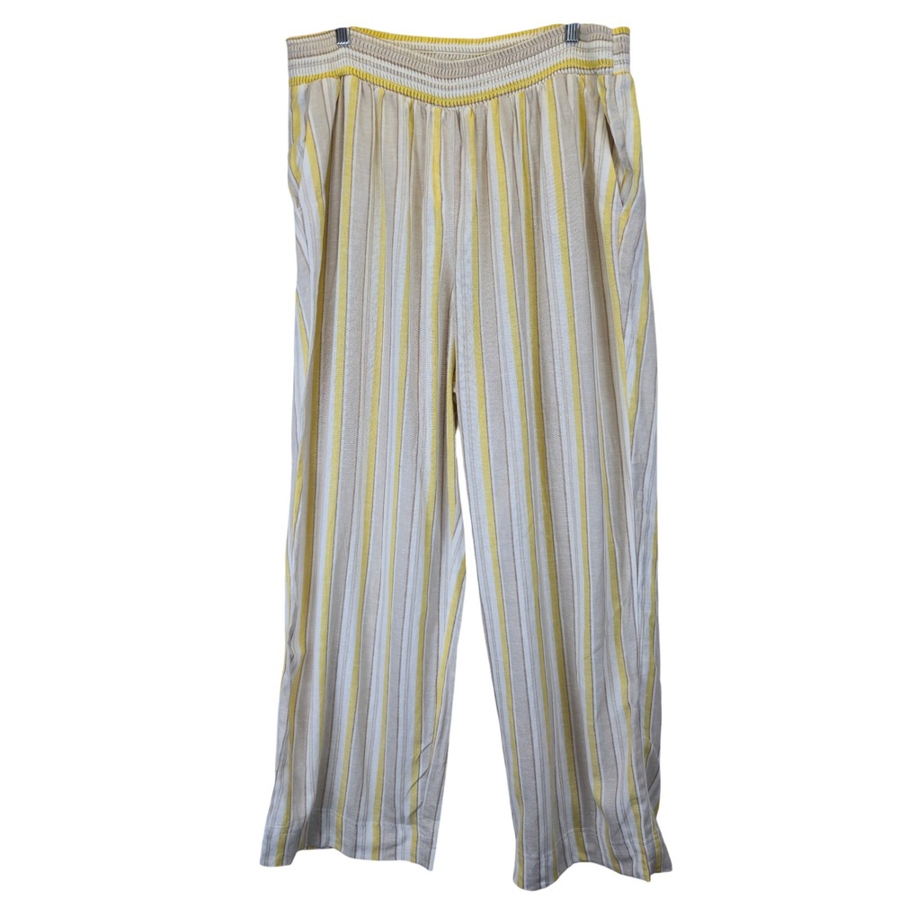 Land N Sea Womens Plus Size 3X‎ Wide Leg Striped Linen Blend Pants Beige Yellow